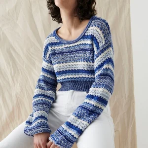 Gina Tricot Lena Knitted Sweater Blue Stripe marque pas cher 6