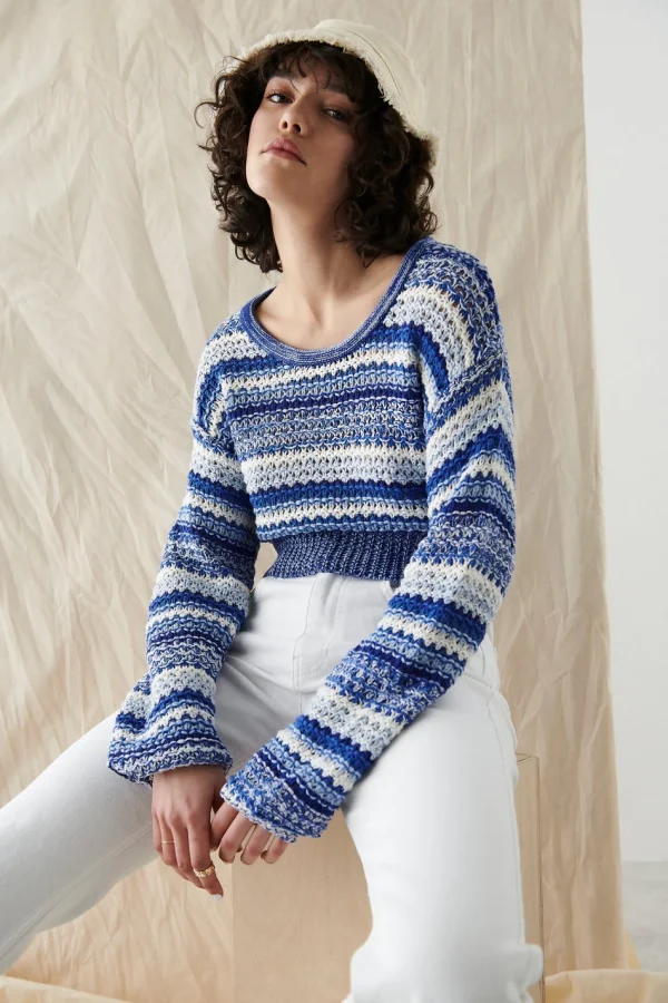 Gina Tricot Lena Knitted Sweater Blue Stripe marque pas cher 3