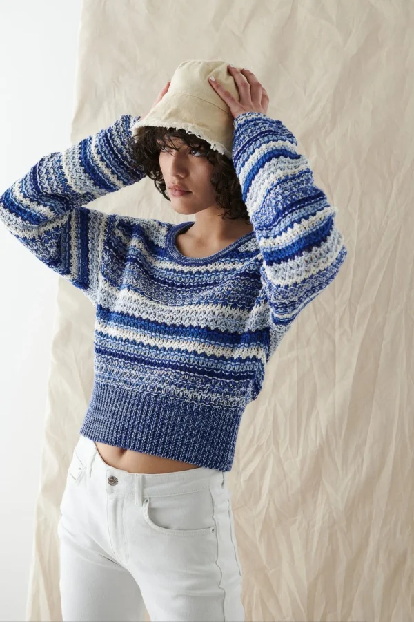 Gina Tricot Lena Knitted Sweater Blue Stripe marque pas cher 1
