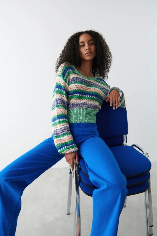 boutique en ligne france Gina Tricot Lena Knitted Sweater Multi Stripe 1