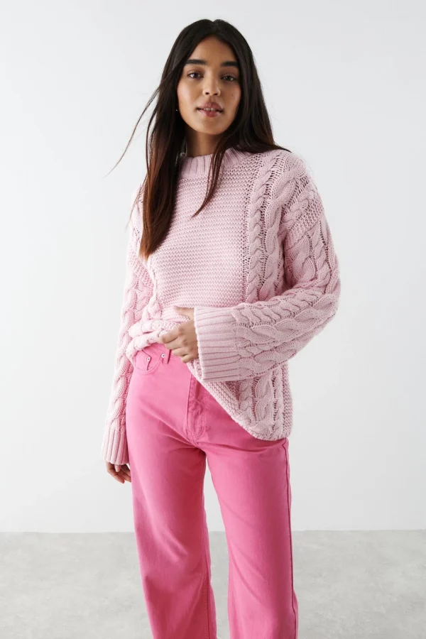 soldes Gina Tricot Chunky Cable Knitted Sweater Parfait Pink 1