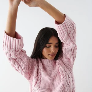soldes Gina Tricot Chunky Cable Knitted Sweater Parfait Pink 6