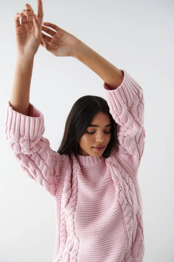 soldes Gina Tricot Chunky Cable Knitted Sweater Parfait Pink 3