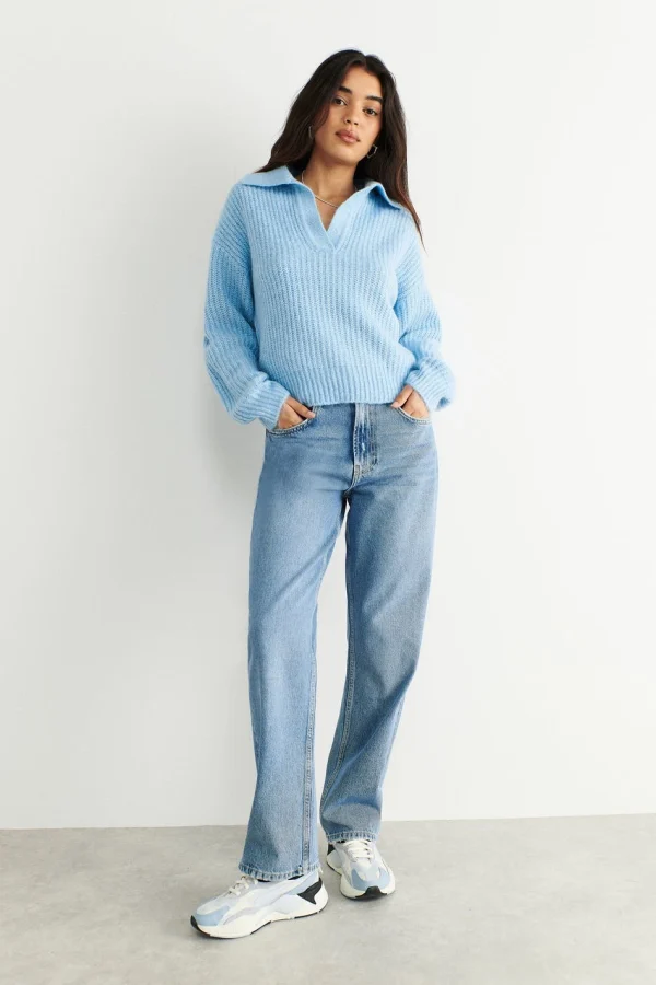 Gina Tricot Lottie Knitted Sweater Ice Blue officiel 3