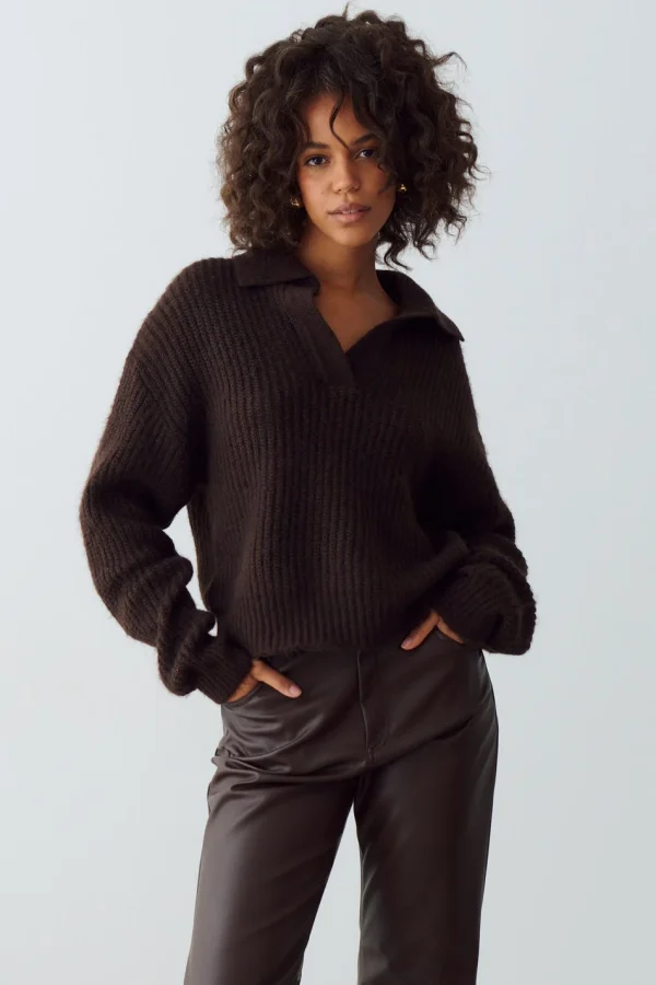 Gina Tricot Lottie Knitted Sweater Black Coffee dernière tendance 1