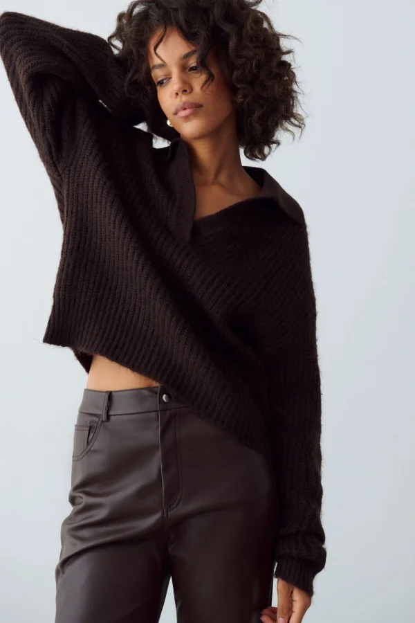 Gina Tricot Lottie Knitted Sweater Black Coffee dernière tendance 3