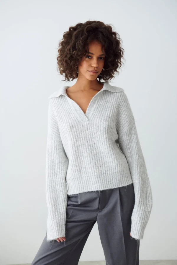 Gina Tricot Lottie Knitted Sweater Lt Grey Melange nouveau produit 3