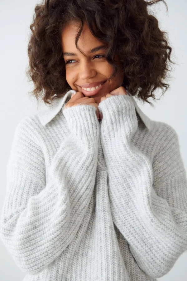 Gina Tricot Lottie Knitted Sweater Lt Grey Melange nouveau produit 1