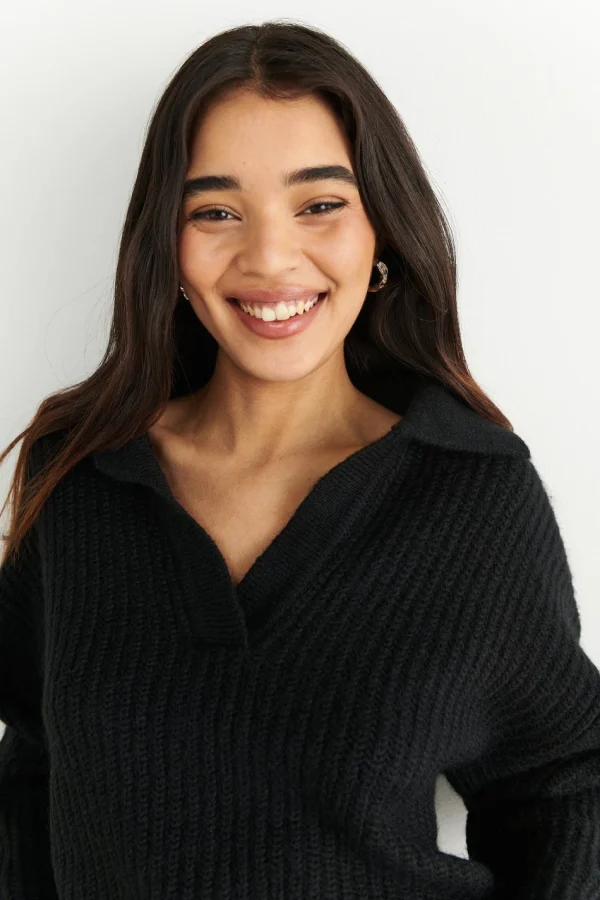 Gina Tricot Lottie Knitted Sweater Black en france 3