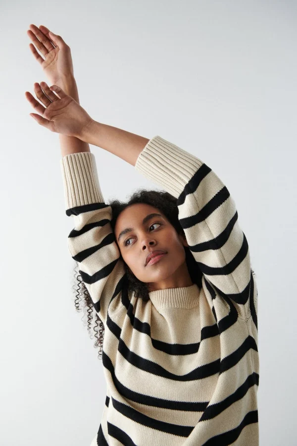 Gina Tricot Disa Knitted Sweater Whitecap/stripe marque pas cher 1