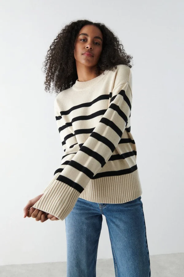 Gina Tricot Disa Knitted Sweater Whitecap/stripe marque pas cher 3