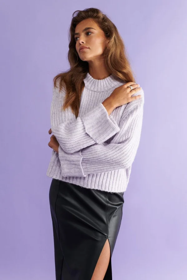 Gina Tricot Clara Knitted Sweater Lavender Fog mode 1