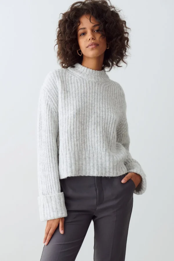 Gina Tricot Clara Knitted Sweater Lt Grey Melange en ligne 1