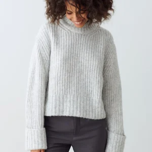 Gina Tricot Clara Knitted Sweater Lt Grey Melange en ligne 6