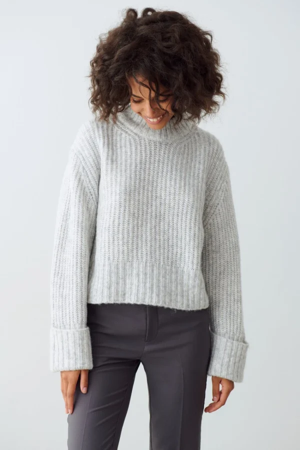 Gina Tricot Clara Knitted Sweater Lt Grey Melange en ligne 3