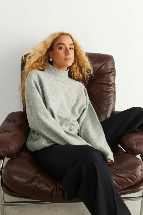 Gina Tricot Livia Knitted Sweater Lt Grey Melange Acheter Maintenant 1