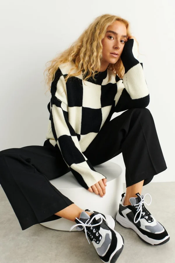 magasin Gina Tricot Faye Knitted Sweater Black/white 1