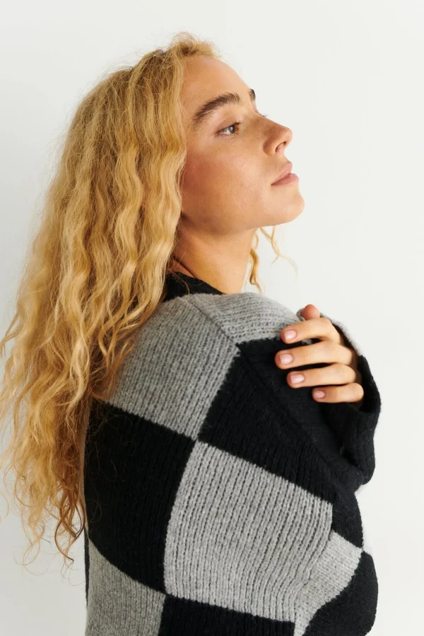 Gina Tricot Faye Knitted Sweater Black/grey boutique en ligne france 3