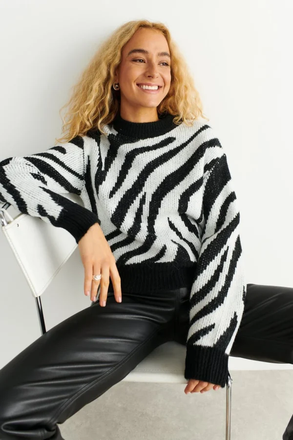 Gina Tricot Lina Knitted Sweater Zebra pas cher 1