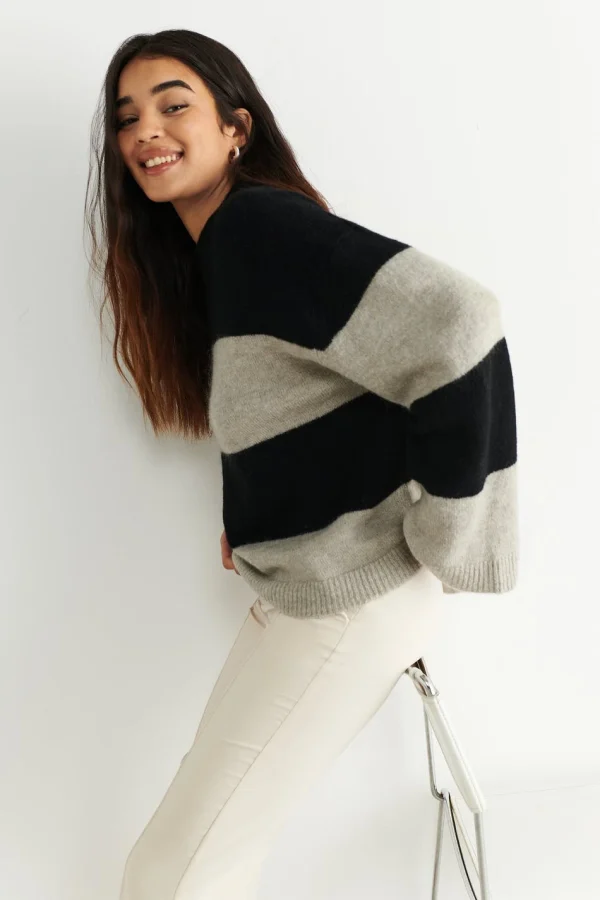 Gina Tricot Tindra Knitted Sweater Black/beige magasin en ligne 1