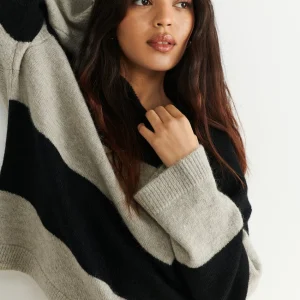 Gina Tricot Tindra Knitted Sweater Black/beige magasin en ligne 6