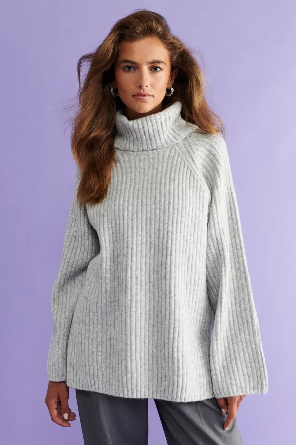 Gina Tricot Jessa Knitted Sweater Lt Grey Melange excellents soldes 1