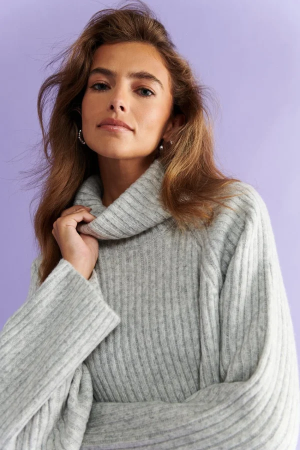 Gina Tricot Jessa Knitted Sweater Lt Grey Melange excellents soldes 3