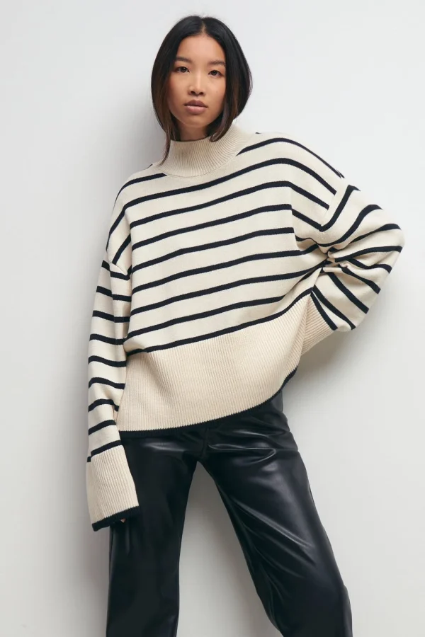 en ligne Gina Tricot Tyra Knitted Sweater Offwhite/black 1