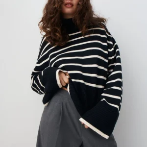 Gina Tricot Tyra Knitted Sweater Black/stripe Promotio de vente 6