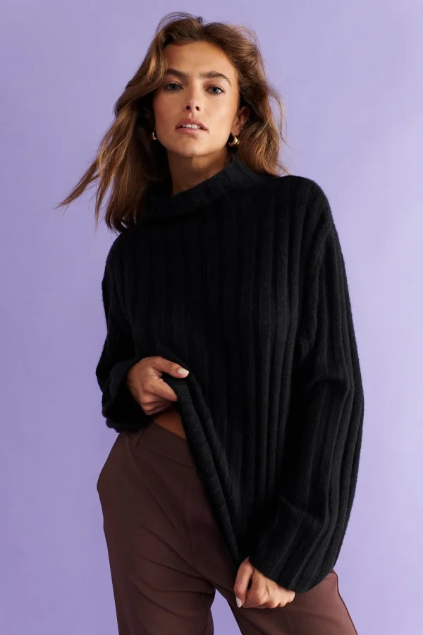 magasin solde Gina Tricot Hanni Knitted Sweater Black 1