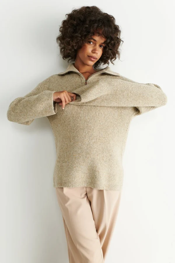 pas cher en vente Gina Tricot Ariana Knitted Sweater Beige Melange 1