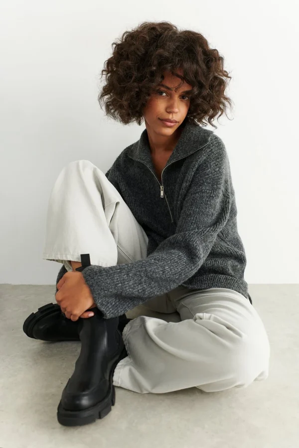 Gina Tricot Ariana Knitted Sweater Dk Grey Melange Service Clients Dédié 1