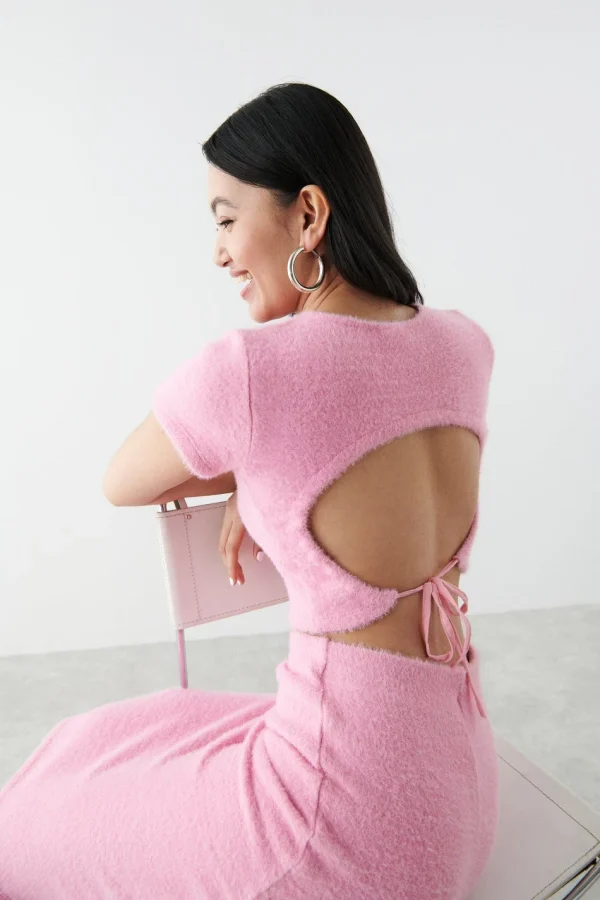 magasin solde Gina Tricot Fluffy Backless Top Sea Pink 1
