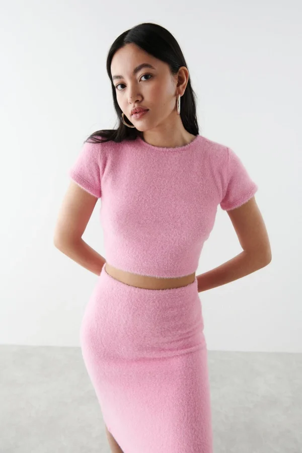 magasin solde Gina Tricot Fluffy Backless Top Sea Pink 3
