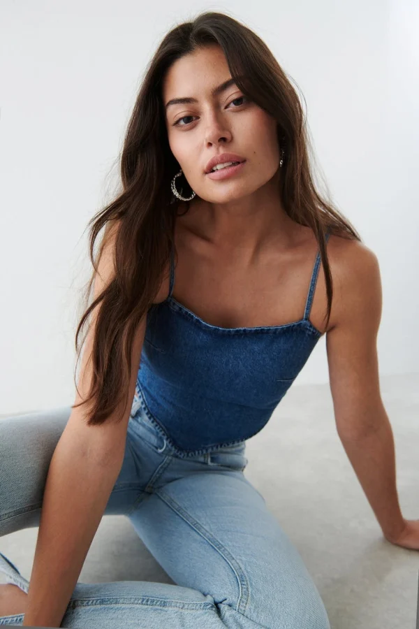 Gina Tricot Scarf Denim Top Mid Blue en ligne vente 1