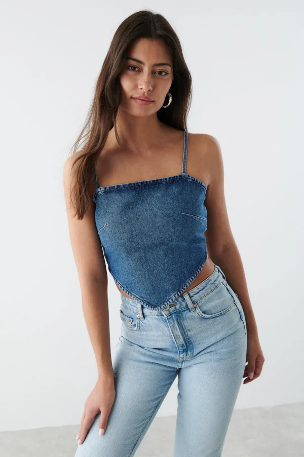 Gina Tricot Scarf Denim Top Mid Blue en ligne vente 3