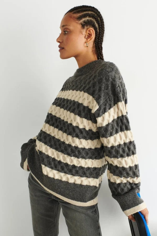 Gina Tricot Jasmina Knitted Sweater Grey/white grand choix 3