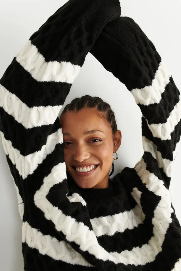 Gina Tricot Jasmina Knitted Sweater Black/white marque pas cher en ligne 1