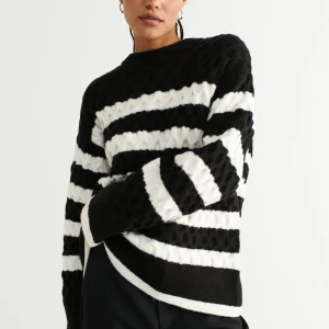 Gina Tricot Jasmina Knitted Sweater Black/white marque pas cher en ligne 6