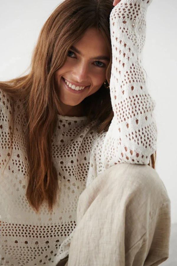 meilleur cadeau Gina Tricot Hedda Crochet Sweater Offwhite 3