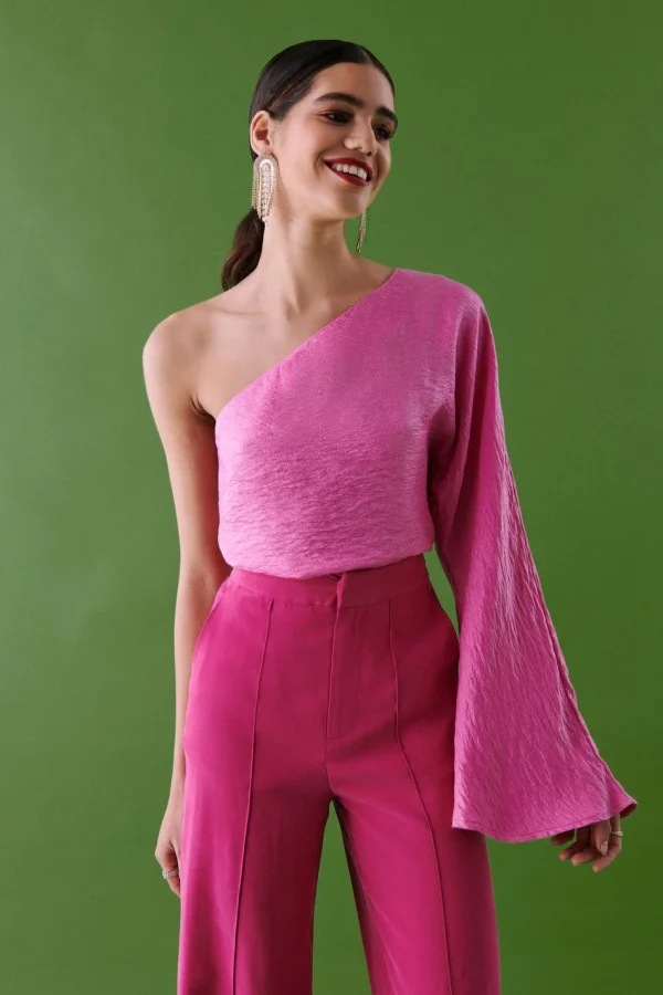 Gina Tricot Susanna One Shoulder Top Carmine Rose marques pas cher 3