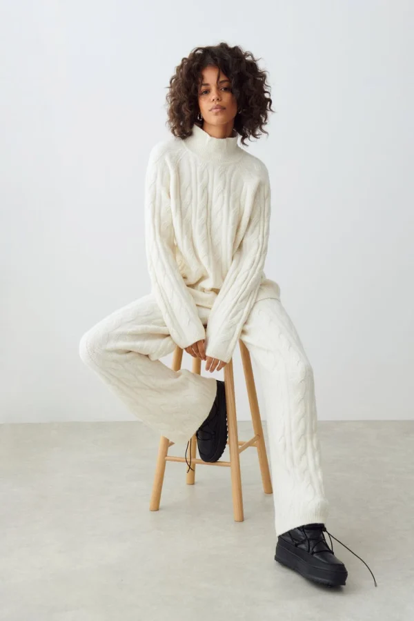 Gina Tricot Malika Knitted Sweater Warm White boutique en ligne france 1