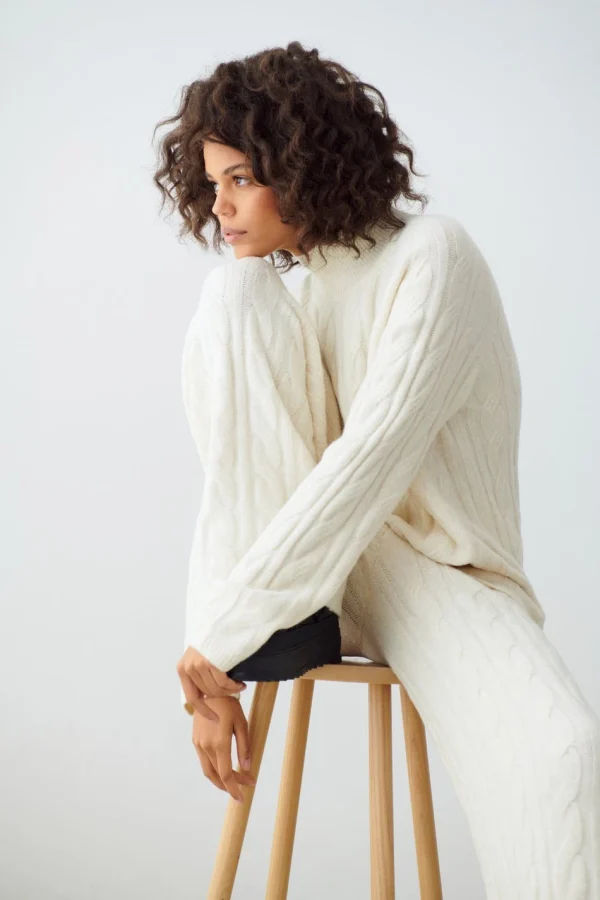 Gina Tricot Malika Knitted Sweater Warm White boutique en ligne france 3