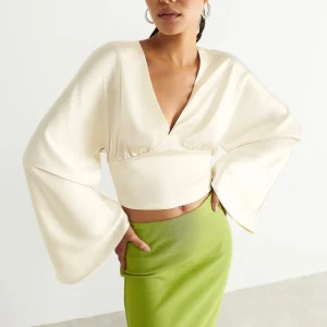 Gina Tricot Julie Satin Blouse Egret boutique en france 6