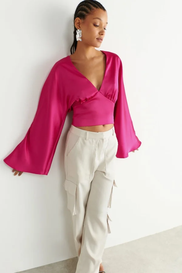 boutique en ligne france Gina Tricot Julie Satin Blouse Rasberry 1