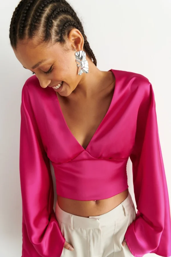 boutique en ligne france Gina Tricot Julie Satin Blouse Rasberry 3
