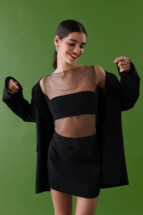 grande promotion Gina Tricot Rhinestone Net Top Black 1