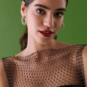 grande promotion Gina Tricot Rhinestone Net Top Black 6