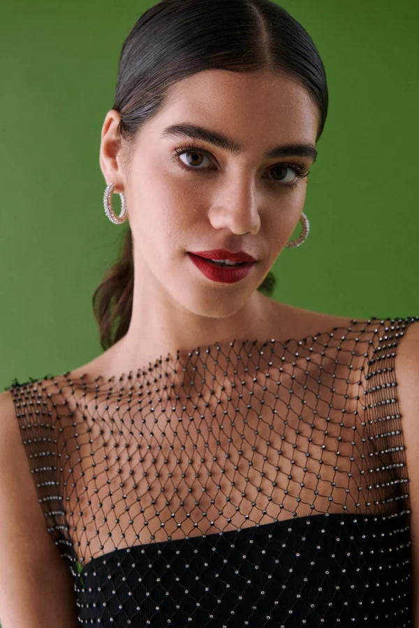 grande promotion Gina Tricot Rhinestone Net Top Black 3