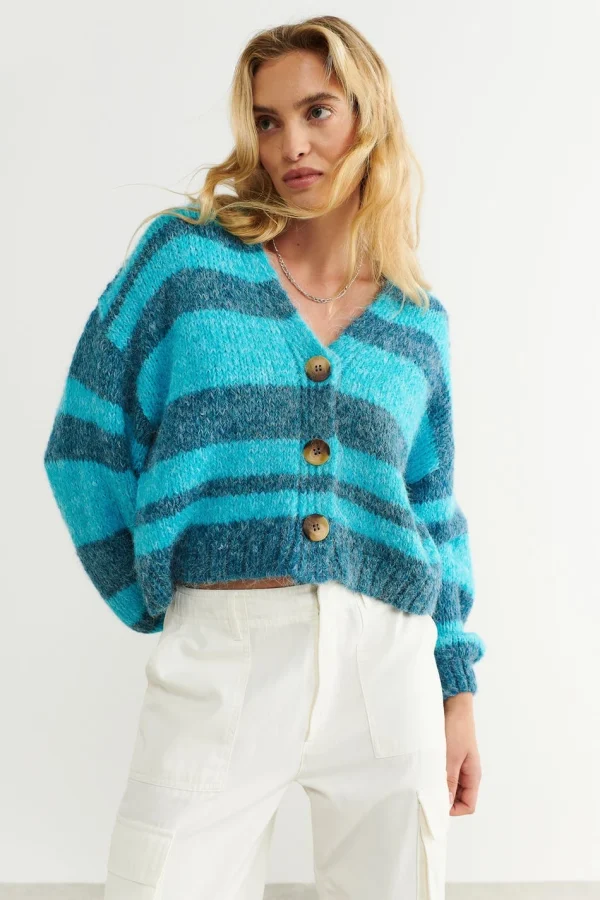Distributeur Officiel Gina Tricot Alice Knitted Cardigan Blue Stripe 1